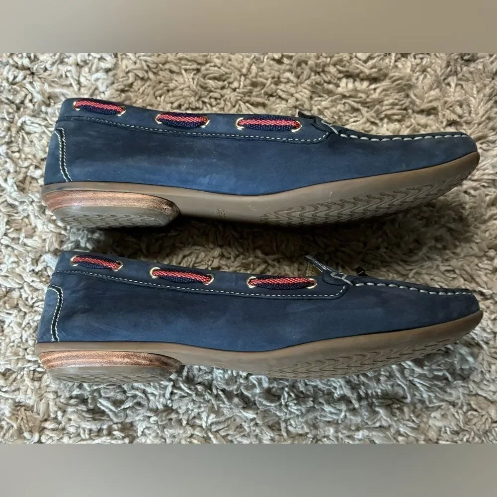 Geox EUC blue/red suede threaded detail loafers/boat shoes Size 41